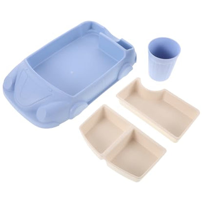 Totority Car-Shaped Dinner Tray Bamboo Fiber Kids Plate with Divided Sections and Water Cup Toddler Feeding Dish Durable and Drop-Resistant 12.04X7.67X3.74In