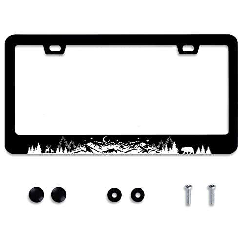 Mountains License Plate Frame Stainless Steel Car Accessories Deer Bear Forest Mountain License Plate Frames Personalized License Plate Fits Standard U.S. Vehicles for Men Women 12.2 X 6 - color: Mountain Deer Bear, size: One size