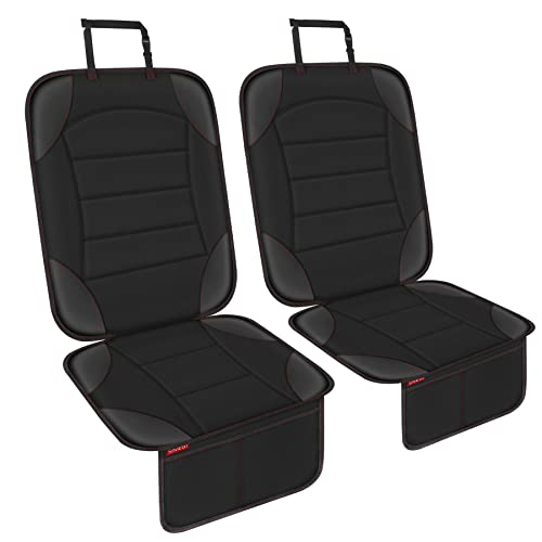 Sinvitron Car Seat Protector for Child Car Seat - Waterproof Non-Slip Leather Mat with 2 Mesh Pockets, Universal Seat Cover for Baby, Pets & Vehicles(2-Pack,Black) - color: 2 Pack Black