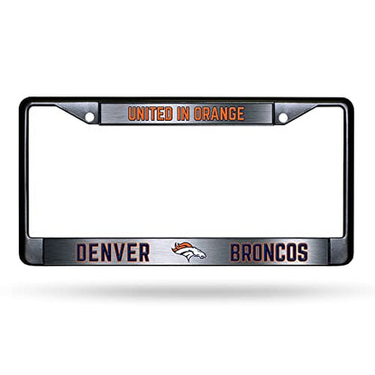NFL Denver Broncos United in Orange Black Chrome License Plate Frame - 2-Screw Mount - color: Broncos