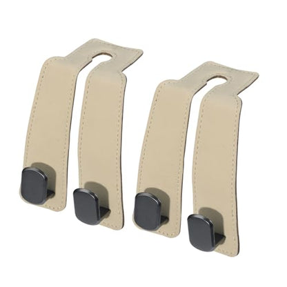Purse and Bag Hook for Car, Zinc Alloy Seat Headrest Hooks, Upgraded Leather Car Seat Back Purses Hanger and Bags Holder (Beige, 2Pack) - color: Beige