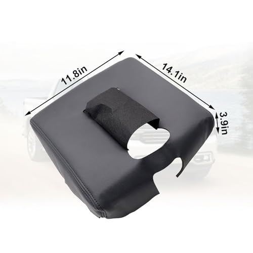 SecosAutoparts Black Leather Center Console Leather Lid Armrest Cover Replacement Compatible with Chevy Silverado GMC Sierra 2014 2015 2016 2017 2018 Black Made by Quality Automotive PVC Leather - color: Black Leather & Black Stitch