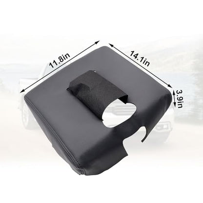 SecosAutoparts Black Leather Center Console Leather Lid Armrest Cover Replacement Compatible with Chevy Silverado GMC Sierra 2014 2015 2016 2017 2018 Black Made by Quality Automotive PVC Leather - color: Black Leather & Black Stitch