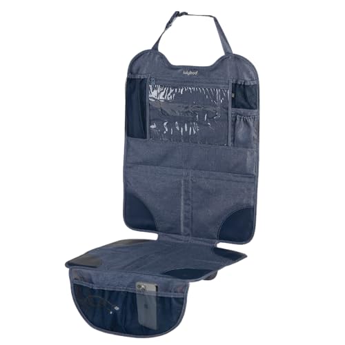 Lulyboo Car Seat Protector & Organizer for Baby - Denim Kick Mat with Extra Storage, Built-in Tablet Holder, Back & Front Facing Shield, Compatible with All Vehicles, Leakproof & Easy to Install - color: DSP 001