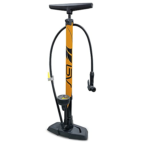 BV Bicycle Pump Durable Bike Floor Pump 17/24 inch Smart Valve Head, 160 psi, Automatically Reversible Presta and Schrader - style: Honey Yellow- Full Size