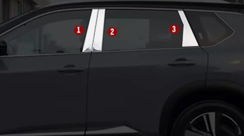 Car Accessories Fit for Nissan Rogue 2021-2025 Stainless Steel Silver Exterior Window Frame Center Pillar Cover Trim 6PCS Set