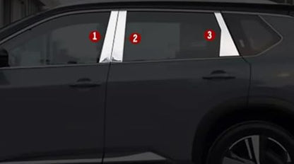 Car Accessories Fit for Nissan Rogue 2021-2025 Stainless Steel Silver Exterior Window Frame Center Pillar Cover Trim 6PCS Set