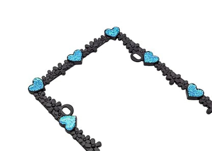 Creathome 3D Shining Daisy Heart License Plate Frame from Pure Zinc Alloy Metal Perfect Plate Holder, Matt Black with Blue Glitter, Luminously Heart - color: Matt Black with Blue Glitter, Luminously Heart