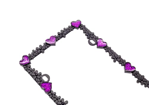 Creathome 3D Shining Daisy Heart License Plate Frame from Pure Zinc Alloy Metal Perfect Plate Holder, Matt Black with Purple Glitter, Luminously Heart - color: Matt Black with Purple Glitter, Luminously Heart