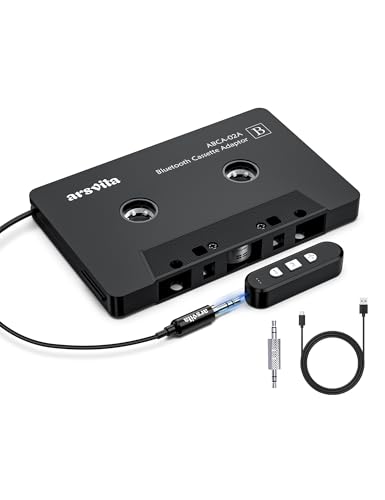 arsvita Car Audio Cassette to Aux Adapter, 5.1 Bluetooth Receiver Kit for Cassette to Aux, Bluetooth Receiver Compatible with 3.5 MM Auxillary Cable Tape, Black, Type BCAK04