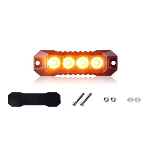 Amber LED Strobe Light Bar 1PCS, Mini Emergency Warning Beacon Lamp, Flashing Hazard Safety Light for Vehicle Grille Bumper, 12–24V for Trucks Cars Vans