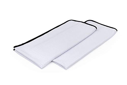 The Rag Company Dry Me A River, Professional Korean 70/30 Blend Microfiber Waffle-Weave Drying & Detailing Towels, Soft Suede Edges, 390 GSM, 20x40 Inches, White, 2-Pack - color: White, size: 20in x 40in
