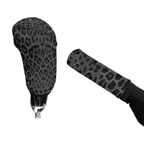 Jeiento Black Leopard Pattern Car Interior Accessiores for Men Women - Auto Gear Shift Knob Cover + Handbrake Cover Set Non-Slip Soft Fit Most Cars Sedan SUV Van Truck, - color: black leopard