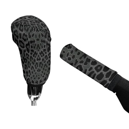 Jeiento Black Leopard Pattern Car Interior Accessiores for Men Women - Auto Gear Shift Knob Cover + Handbrake Cover Set Non-Slip Soft Fit Most Cars Sedan SUV Van Truck, - color: black leopard