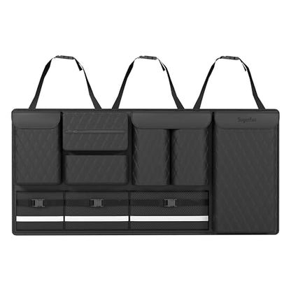 Backseat Hanging Organizer with Large Storage Bags | PU Leather, Large Capacity | Adjustable Straps, Waterproof & Collapsible | Universal Fit for SUVs, Sedans & Trucks | Black, 37.8" x 18.1" - P810 - color: Leather-Black