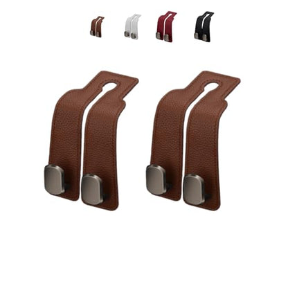Coozyland Car Hooks, Coozy Land Metal Multi-Function Leather Car Headrest Hooks, Universal Double Hook Car Seat Back Storage Hooks for Wallets, Handbags, Bottles, Trash Bags, etc (Brown 2-Pack) - color: Brown 2-pack