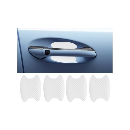 4PCS Carbon Fiber Car Door Handle Stickers, Anti-Scratches Vehicle Door Side Bowl Cup Handle Protective Film, Auto Exterior Paint Guard Decals Protecter,Car Accessories for SUV RV Truck(White) - color: White