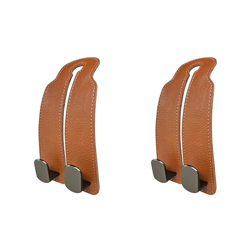 Premium Leather Car Purse Hook (2 Pack), Elegant Car Seat Hooks for Headrest, Car Bag Holder, Car Seat Back Storage Hook, Versatile Headrest Hooks, Stylish Car Hanging Accessories (Brown) - color: Brown