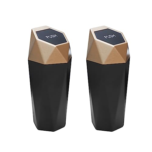 Car Trash Can, Mini Plastics Portable Auto Rubbish Bin with Lid, Leakproof Diamond Design Garbage Holder, Small Waterproof Vehicle Dustbin for Automotive, Kitchen, Home, Office - color: Dark Gold, size: 2PCS