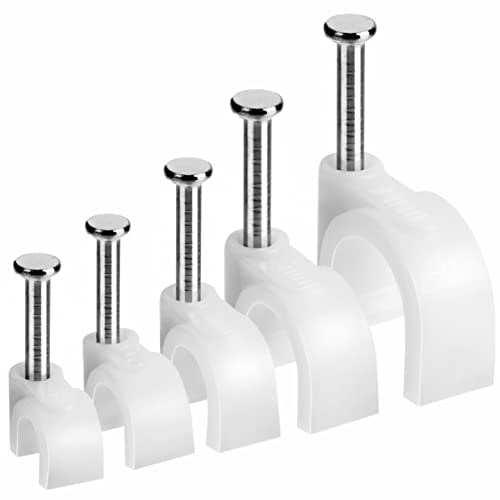 Bates Cable Clips with Steel Nails - White, 360 pcs, 4mm-10mm, Universal Cable Clips - color: White, size: 4-10mm