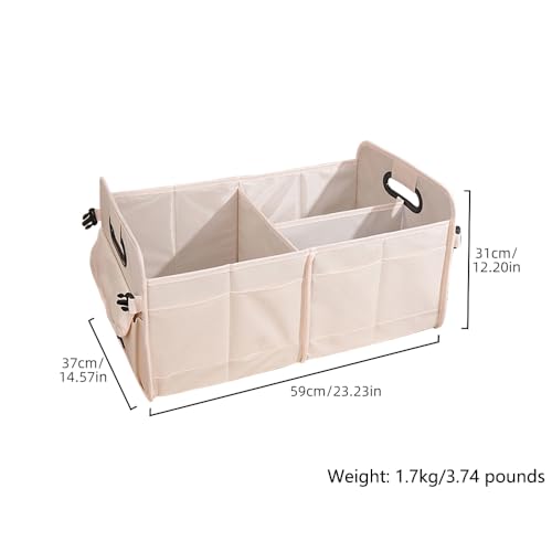 Car trunk storage box Foldable sedan SUV Universal outing travel good goods Multi compartment partition with handle (beige) - color: beige
