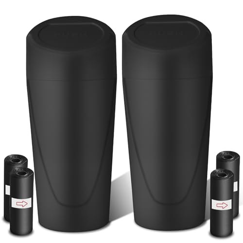Car Trash Can with Lid-2Pack, Leakproof Garbage Can with 80 Attached Trash Bags, Mini Essential Car Accessories for Interior for Car, Home, Office（Black） - color: 2Pack Black