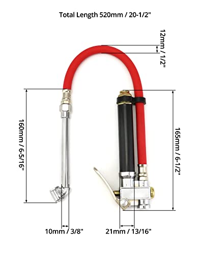 QWORK Tire Inflator with Pressure Gauge, Heavy Duty Dual Head Tire Inflator Gauge with Rubber Hose 120 PSI Air Chuck Compressor Accessories Compatible with 1/4" Air Compressor Output.