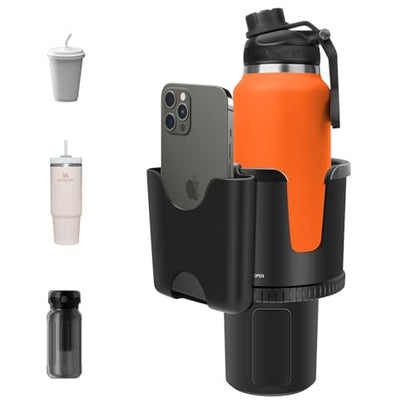 Car Cup Holder Expander with Phone Holder, 2 in 1 Big Cup Organizer with Adjustable Base, fits for Tumbler Cup 20-40oz Hydro Flask, Yeti, 3.4”-4.1” Cups