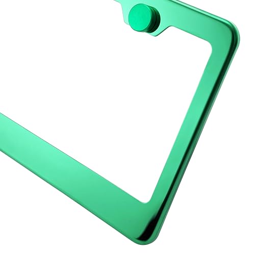 T304 Stainless Steel License Plate Frame – 8K Mirror Polish Finish, Rust-Resistant, Slim Design, Universal Fit, Includes Screw Caps, Washers & Stainless Steel Screws (Green Chrome) - color: Green Chrome
