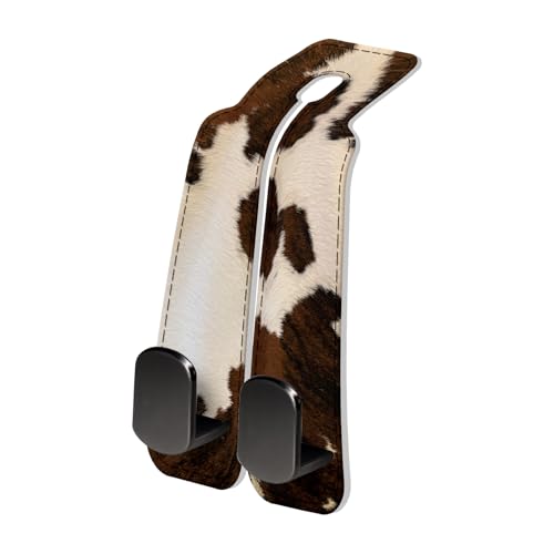 PU Leather Car Seat Hook, Storage Headrest Hanger, Cute Car Backseat Organizer, Car Hooks For Purses and Bags Cowhide Brown White - color: Cowhide Brown White