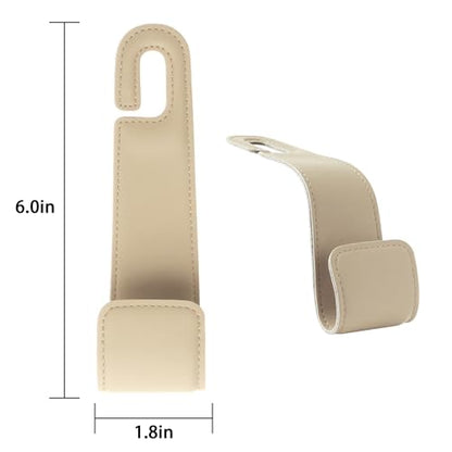 Leather Car Purse Hooks with Larger Strap Holder Purse Hook Purse Holder for car car seat Back Hooks Automotive seat Back Organizer headrest Hooks for Bags and Purse (Beige, 2pcs) - color: Beige
