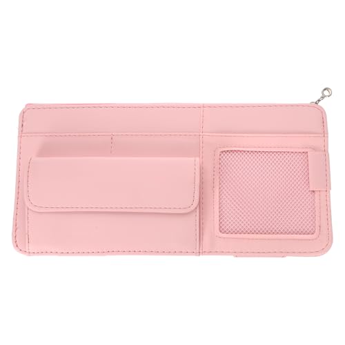 PATIKIL 1 Pcs Car Sun Visor Organizer, 12.8 x 6.5 Inch PU Leather Vehicle Storage Pouch Holder for Sunglasses Card Pen Driver License Car Accessories, Pink - color: Pink