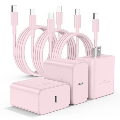 3Pack USB C Charger for Samsung Galaxy S24 Ultra, Super Quite Fast Charging Type C Block with 6FT C to C Cord for Samsung Galaxy Tab S9 S8 S23 Ultra S22 Ultra S23 S22 S21 Note 10 Plus 20,Pink - color: Pink, size: 3Pack 6Feet