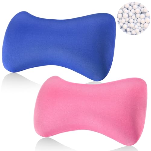Thyle 2 Pack Bead Neck Pillow Small Bone Shape Neck Support Cushion for Bed Sofa Travel Soft Pillow for Home Sleeping Headrest and Lumbar Support(Pink, Blue) - color: Pink, Blue