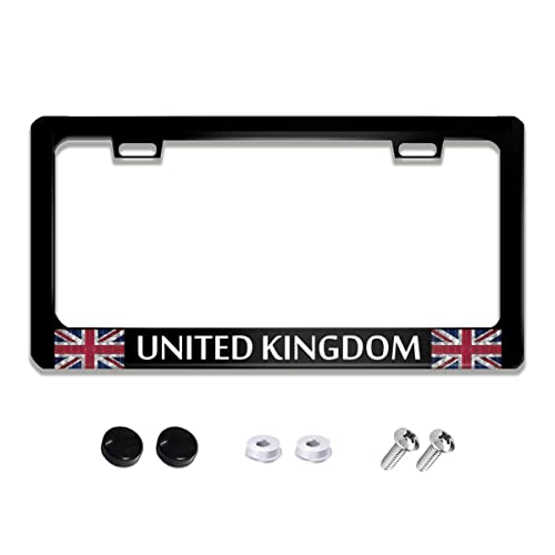 NOCITUN United Kingdom License Plate Frame British Flag Stainless Steels Black Car Tag Holder Frames 2 Holes and Screws 12 x 6 Inch Decoration US Vehicles Standard for Women Men - color: United Kingdom