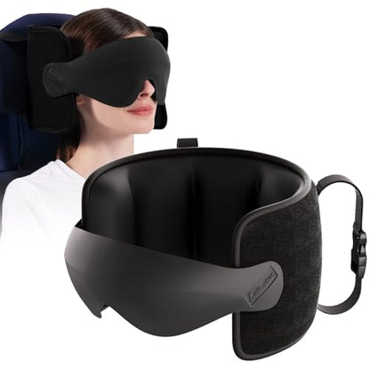 Travel Pillow for Airplane, Travel Pillow with Seat Strap and 3D Eye Mask to Firm Head, 360°Support Headrest No Bobblehead, Travel Essentials for Long Flight,Car Road Trip,Black - color: Black