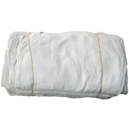 White & Red Shop Towels – Reusable Cotton Rags, Lint-Free & Heavy – Duty Cleaning Towels for Garage, Auto & Industrial Use (100, White) - color: White