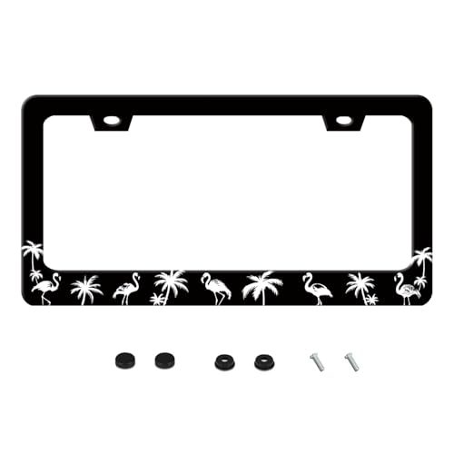 Tropical Flamingo License Plate Frame Funny Stainless Steel Palm Tree Animal License Plate Frames Auto Parts Decoration with Screws License Plate Holder for Men Women 12x6 Inch - color: Tropical Flamingo, size: one size