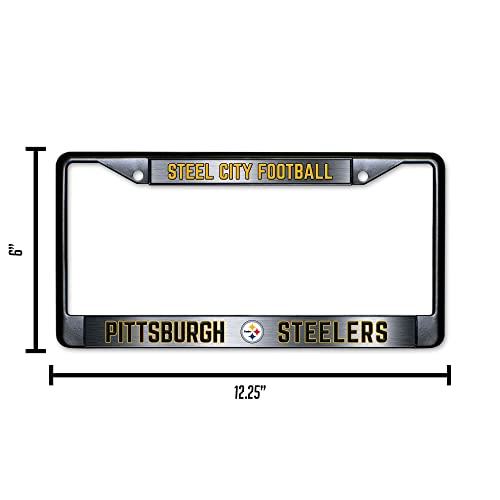 NFL Pittsburgh Steelers Steel City Football Black Chrome License Plate Frame - 2-Screw Mount - color: Steelers