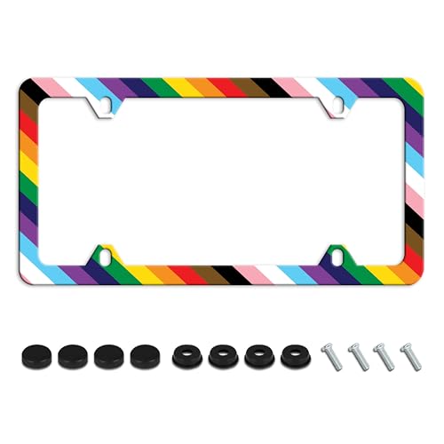 Rainbow Pride Flag License Plate Frame Gay LGBT License Plate Holder Stainless Steel Auto Parts Decoration with Screws for Men Women Fits U.S. Canadian Standard 4 Holes 1pcs - color: Rainbow Pride Flag Lgbt, size: 1 Pack