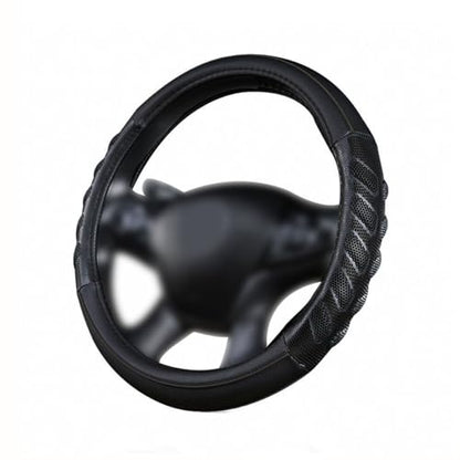 Flying Banner car Steering Wheel Cover Faux Leather Massage Universal fit 3D Honeycomb Hole Anti-Slip Sporty 15 Inches (Black Black) - color: Black black
