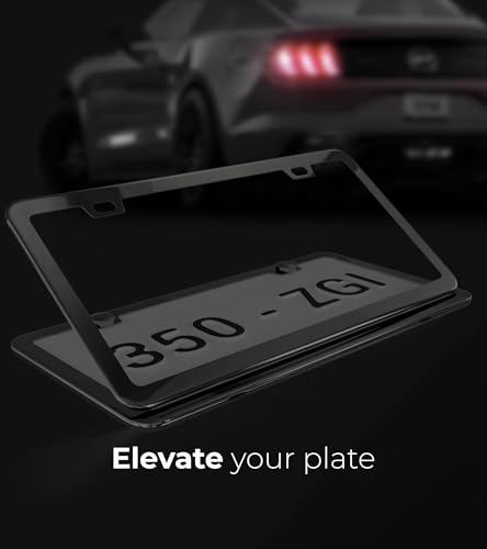 Mirror Black License Plate Frame - Titanium/Gunmetal Stainless Steel, 2-Hole Sleek Style, Premium Metal Durability, Easy Install, 2-Pack Gift Box - Polished Gloss Finish - color: Gloss Black(Mirror-like)