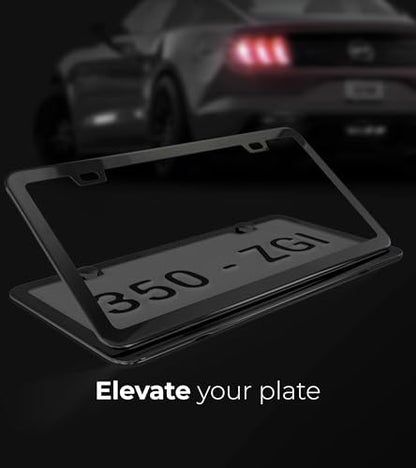 Mirror Black License Plate Frame - Titanium/Gunmetal Stainless Steel, 2-Hole Sleek Style, Premium Metal Durability, Easy Install, 2-Pack Gift Box - Polished Gloss Finish - color: Gloss Black(Mirror-like)