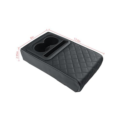 Osilly Car Center Console Armrest Pillow with Cup Holder, Leather Middle Console Protection Cushion with Phone Holder, Memory Foam Auto Arm Rest Box Cover, Universal Vehicle Accessories (Textures) - color: Black Textures