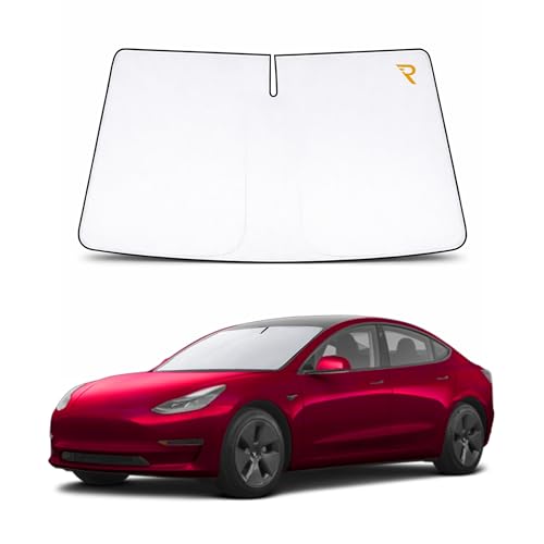 RevLux Car Windshield Sun Shade SUV & Sedan – UPF 2000+ Sun Protection & 99.95% UV Blocking Ice-Core Cooling Fabric | Zero Light Leakage Black Glue Layer | Heat Insulation Car Sun Shade (55"x35") - size: Tesla – EV Fit (55"x35")