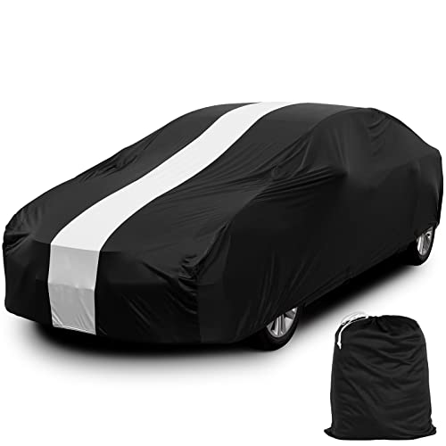 Favoto Dustproof Car Cover Indoor - Sedan Stretch Cover Universal Fit 177-193 Inch Inside Protection Full Car Cover with Storage Bag Breathable Windproof All-Weather Auto Vehicle Cover - color: Black-Upgraded