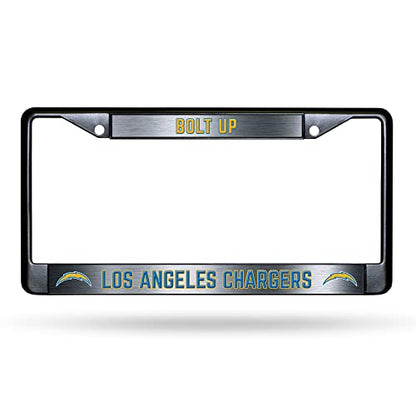 NFL Los Angeles Chargers Bolt Up Black Chrome License Plate Frame - 2-Screw Mount - color: Chargers