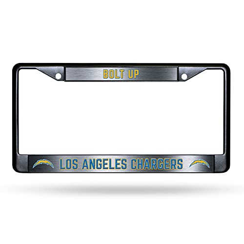 NFL Los Angeles Chargers Bolt Up Black Chrome License Plate Frame - 2-Screw Mount - color: Chargers