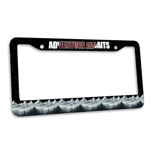 Mountain Adventure License Plate Frame Starry Night Explore Camping Personalise Stainless Steel Metal Car Plates Funny License Plate Frames Decorative for Men Women 6.3 x 12.2 in - color: Mountain Adventure, size: 6.3 X 12.2 In-1PC