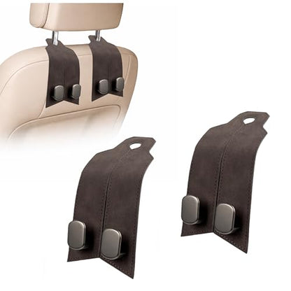 Premium Leather Car Headrest Hooks for Purses, 2 Pack Heavy Duty Car Seat Hooks, 360° Rotatable Back Seat Hanger Organizer, Metal Car Hooks for Bags, Groceries, Handbags (2, Brown) - color: Brown